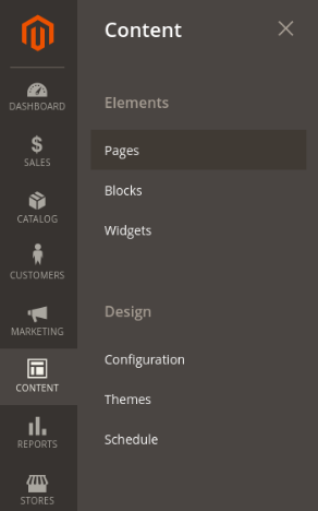 Magento 2 Admin - Content Pages